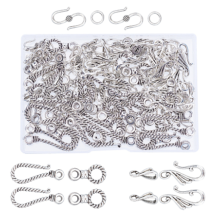 60 Sets 3 Style Tibetan Style Alloy Hook and Eye Clasps PALLOY-AR0001-21-1