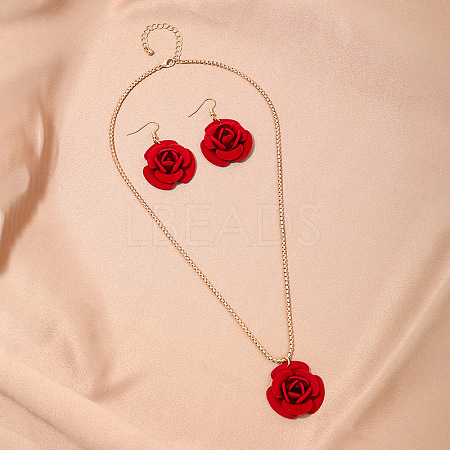 Rose Iron & Plastic Pendant Necklaces & Dangle Earrings Sets for Women FS-WGD8499-01-1