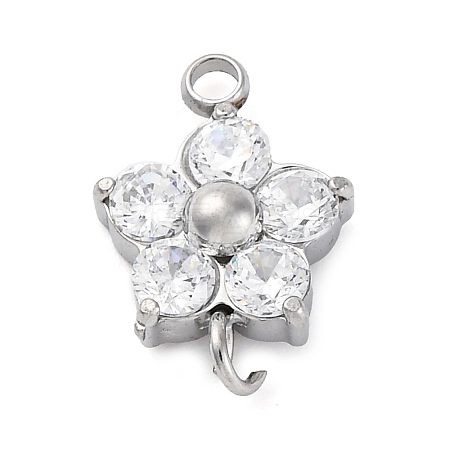304 Stainless Steel Micro Pave Cubic Zirconia Flower Connector Charms STAS-U042-01P-02-1