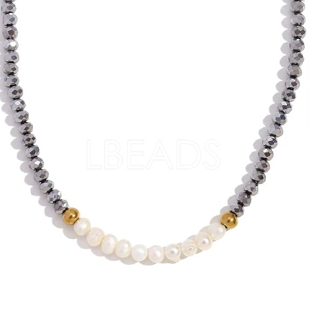 Fashion European Style Pearl Pendant Necklace for Women Handcrafted Stainless Steel Freshwater Pearl Deep Cut Crystal AX4759-6-1