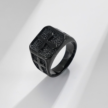 Square with Cross Pattern 304 Stainless Steel Finger Rings for Men FS-WGAC6B1-11-1