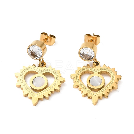 Ion Plating(IP) 304 Stainless Steel Hollow Heart Dangle Stud Earrings EJEW-Z028-08G-1