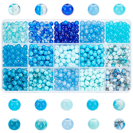   900Pcs 15 Style Glass Round Beads DIY-PH0020-95-1