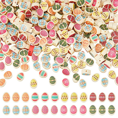 300Pcs Printed Handmade Polymer Clay Beads CLAY-UN0001-01-1