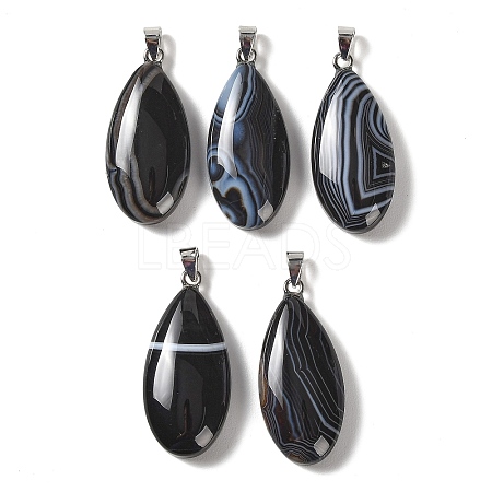Dyed & Heated Natural Black Banded Agate Pendants GG-CBACB71-02P-11-1