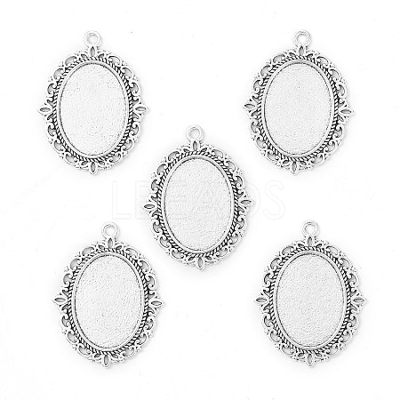 Tibetan Style Antique Silver Alloy Flat Oval Pendant Cabochon Settings LS-TIBEP-M022-20AS-1