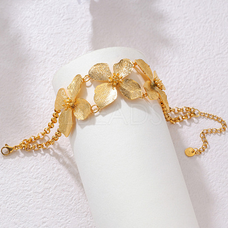 304 Stainless Steel Triple Flower Link Bracelets for Women WG0333A-01-1