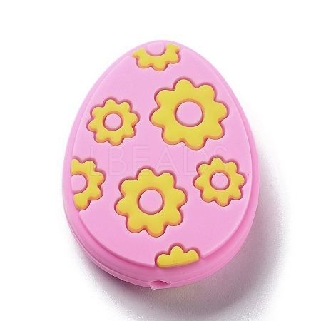 Easter Egg with Flower Silicone Beads SIL-R014-06B-1