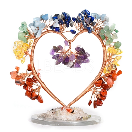 Natural Mixed Stone Chips Heart Tree Decorations PW-WG86934-08-1