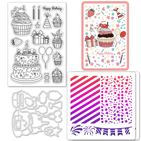 Globleland 1 Set Birthday Cake PET Hollow Out Drawing Painting Stencils DIY-GL0004-111-1