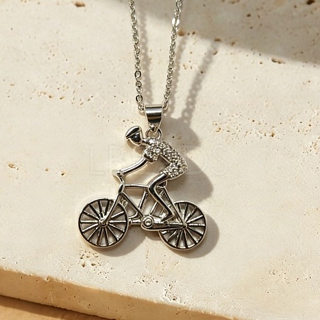 Sports Theme Brass Micro Pave Clear Cubic Zirconia Pendant Necklaces WG3884C-04-1