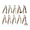 10Pcs Natural Mixed Gemstone Chips Beads and Alloy Pendant Bookmark AJEW-JK00349-1