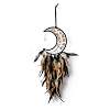 Natural Fluorite Chips Beaded Moon with Feather Pendant Decorations HJEW-M004-08-1