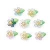 Flower Glass with Leaf Acrylic Charms HJEW-JM02572-02-1