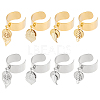 8Pcs 4 Style 304 Stainless Steel Open Cuff Finger Rings with Leaf Charms RJEW-AB00008-1