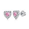 Rhodium Plated 925 Sterling Silver Micro Pave Cubic Zirconia Heart Stud Earrings for Woman EJEW-P231-75A-1