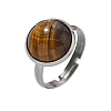 Half Round Natural Tiger Eye Finger Rings X-RJEW-M062-01P-08-3