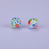 Printed Round with Flower Pattern Silicone Focal Beads SI-JX0056A-113-1