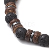 Adjustable Natural Coconut & Lava Rock Beads Stretch Bracelets BJEW-JB13285-01-4