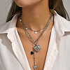 2Pcs Heart Brass Black Enamel Pendant 3 Layer Necklaces for Women FS-WGFF7B3-01-2