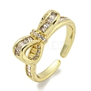 Bowknot Brass Micro Pave Cubic Zirconia Open Cuff Ring for Women RJEW-E296-03G-1