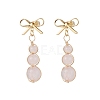 Natural Rose Quartz Bowknot with Round Dangle Stud Earrings EJEW-JE06780-01-2