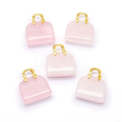 Natural Rose Quartz Brass Pendants KK-E274-01G-08-1