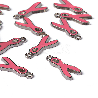 October Breast Cancer Pink Awareness Ribbon Alloy Enamel Pendants EA546Y-2-1