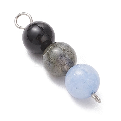 Dyed Natural Malaysia Jade & Black Onyx(Dyed & Heated) & Amethyst & Labradorite & Rose Quartz Round Beaded Connector Charms PALLOY-JF04052-01-1
