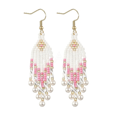 304 Stainless Steel Glass Seed Beads Arrow Dangle Earrings EJEW-MZ00554-02-1