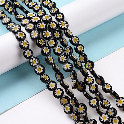 Handmade Millefiori Glass Flat Round Bead Strands LK-P011-20-1