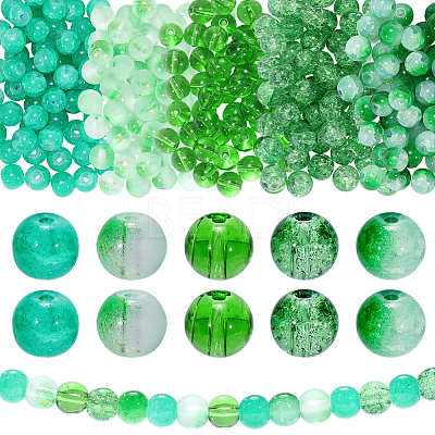 300Pcs 5 Styles Transparent Spray Painting Crackle Glass Beads GLAA-PA0001-57-1