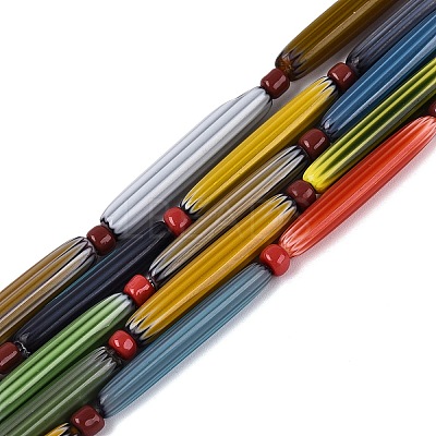 Handmade Millefiori Glass Lampwork Strip Beads Strands LA-N047-01A-1