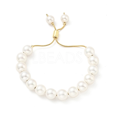 Shell Pearl Beaded Slider Bracelet with Brass Snake Chain BJEW-B066-01B-03-1