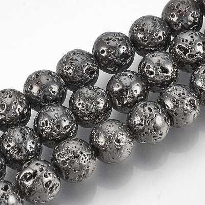 Electroplated Natural Lava Rock Bead Strands X-G-T061-55D-6mm-1