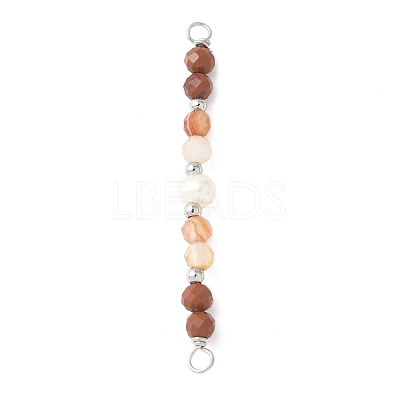 Faceted Round Natural Mixed Gemstone & Potato Natural Cultured Freshwater Pearl Beaded Connector Charms PALLOY-JF03532-1