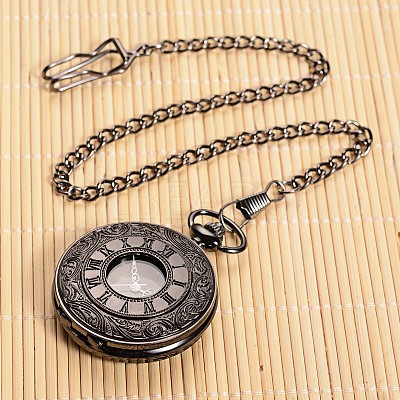 Openable Flat Round Alloy Pendant Pocket Watch WACH-L024-16-1