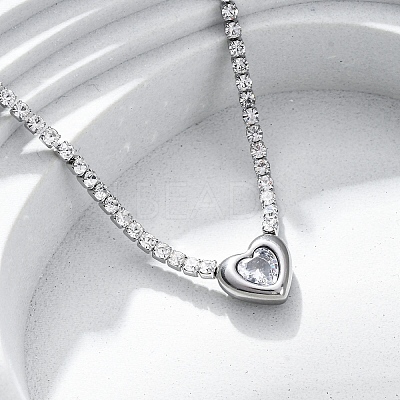 304 Stainless Steel Clear Cubic Zirconia Heart Pendant Necklaces for Women NJEW-Z044-15P-02-1