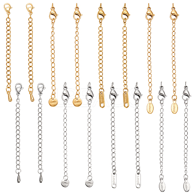 16Pcs 8 Styles 304 Stainless Steel Chain Extender STAS-ME0003-36-1