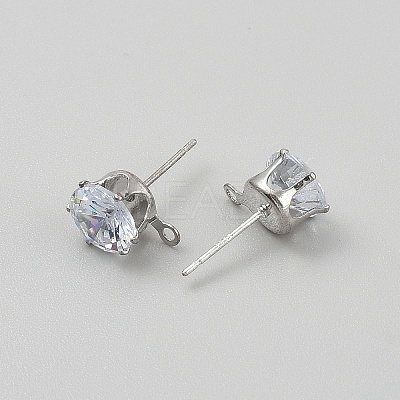 925 Sterling Silver Micro Pave Cubic Zirconia Stud Earring Findings STER-WH0061-60P-1