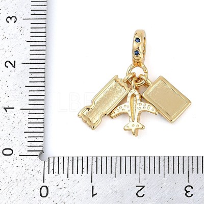 Rack Plating Brass Clear Cubic Zirconia European Dangle Charms KK-P287-18A-G-1