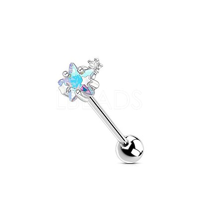 304 Stainless Steel Pave Cubic Zirconia Straight Barbell Tongue Rings FS-WG7AF88-08-1