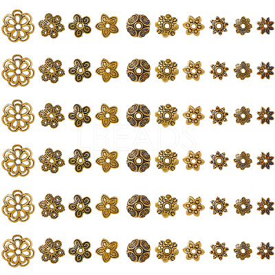 300Pcs 10 Styles Tibetan Style Alloy Bead Caps TIBE-SP0001-24-1