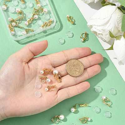 24Pcs 4 Styles 304 Stainless Steel Clip-on Earring Findings with Imitation Pearl Plastic Beaded STAS-SC0010-46A-1