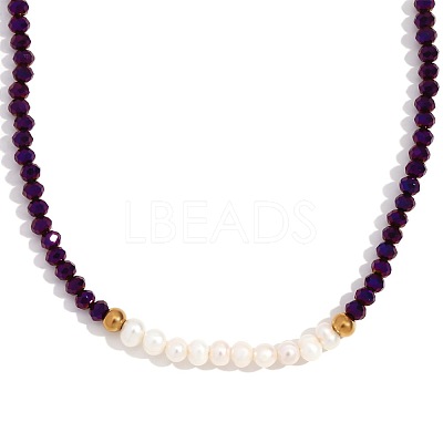Fashion European Style Pearl Pendant Necklace for Women Handcrafted Stainless Steel Freshwater Pearl Deep Cut Crystal AX4759-4-1