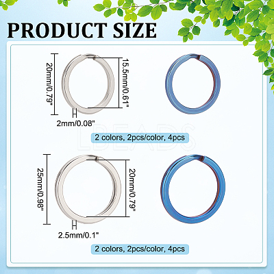 8Pcs 4 Styles Titanium Alloy Split Key Rings FIND-WR0010-05A-1