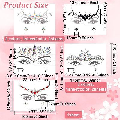7 Sheets 7 Style Self Adhesive 3D Eyes Body Face Jewelry Acrylic Rhinestone & Imitation Pearl Stickers MRMJ-OC0003-11-1