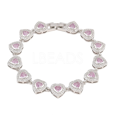 Brass Pave Cubic Zirconia Heart Tennis Bracelets for Women KK-CBA68DA-09P-02-1