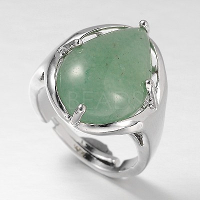 Teardrop Platinum Tone Brass Gemstone Adjustable Wide Band Rings RJEW-L062-02E-1