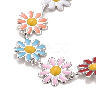 Enamel Daisy Link Chains Bracelet BJEW-P271-01P-06-1